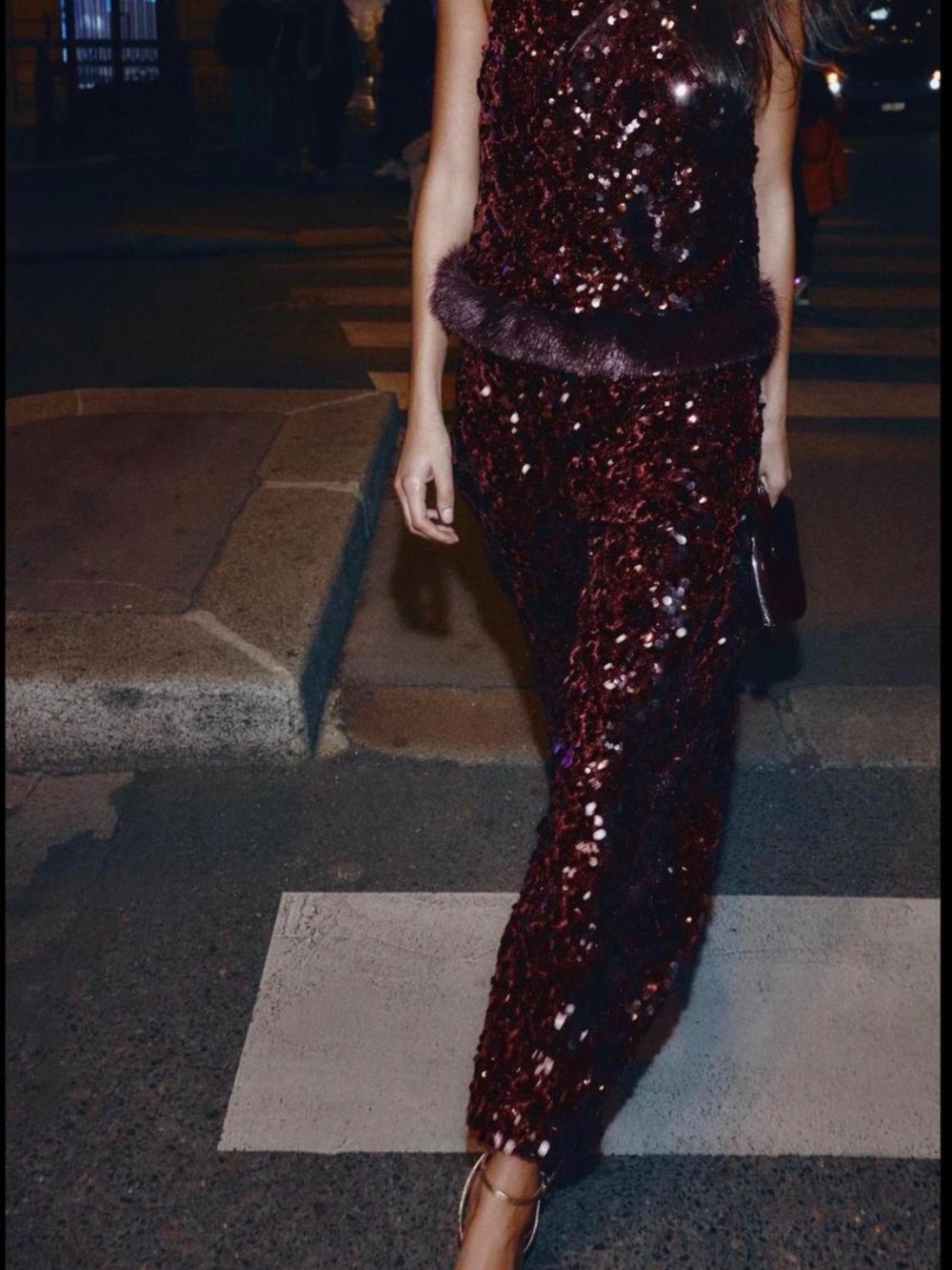Zara Burgundy Sequin Track Joggers